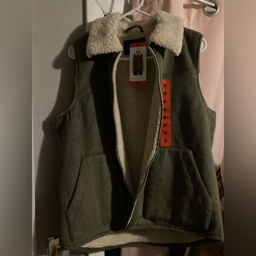 Sanctuary Olive Green Sherpa-Lined Vest